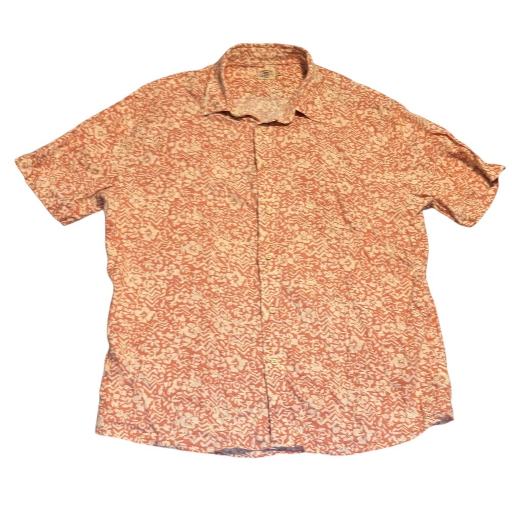 Faherty Button Down Shirt Mens XL Coral Tropical Floral Hemp Tencel Stretch